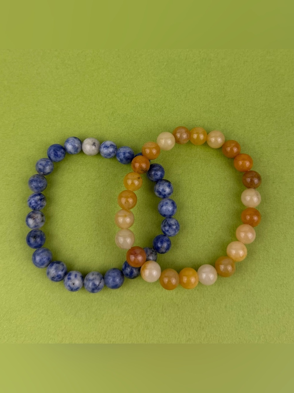 Natural Sodalite and Yellow Jade Beaded Stretch Bracelet Set